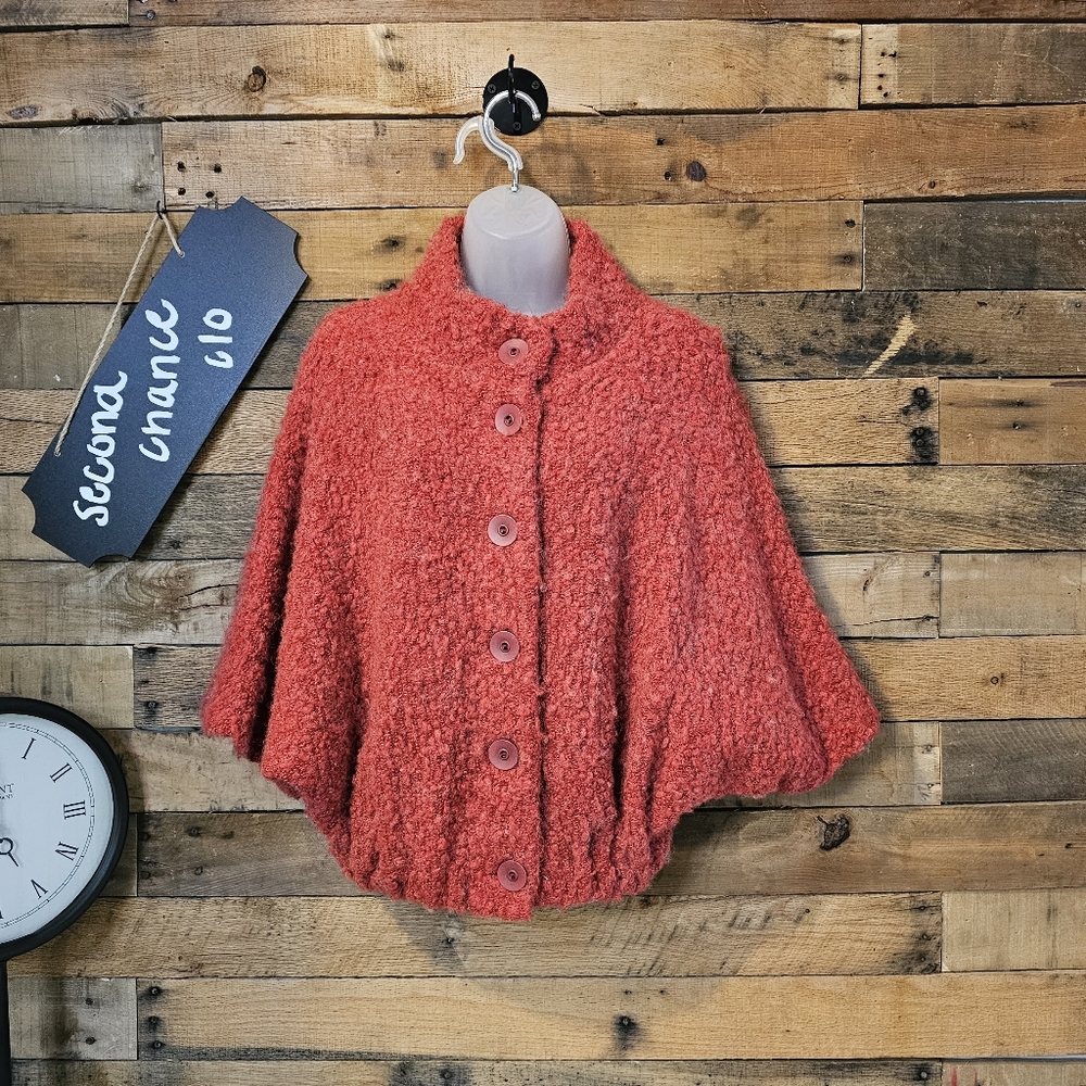 Cartise Women's Red Wool Blend Croppeed Batwing Sleeves Jacket Size M/L